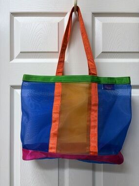 Escada Multicolor Mesh Tote in Blue, Orange, Green